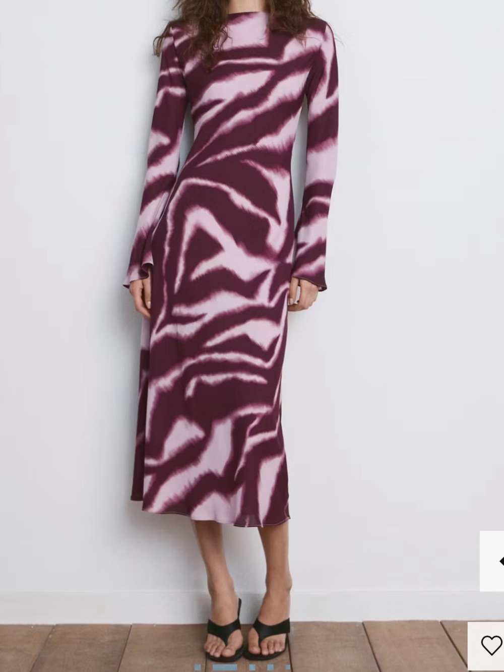 Mango Long Sleeve Maxi Dress in Pink and Burgundy Wave Print 5853